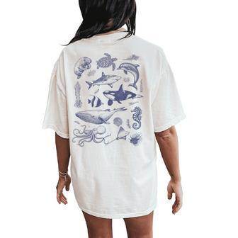 Vintage 90S Tattoo Sea Animal Retro Ocean Nature Women Women's Oversized Comfort T-Shirt Back Print - Seseable
