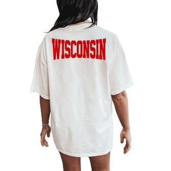 Vintage Wisconsin Wisconsin Red Retro Women's Oversized Comfort T-Shirt Back Print - Seseable