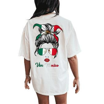 Viva Mexico Messy Bun Cinco De Mayo Mexican Girls Women's Oversized Comfort T-Shirt Back Print - Seseable