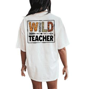 Wild One Teacher Two Wild Zoo Animal Theme Birthday Matching Women's Oversized Comfort T-Shirt Back Print - Seseable