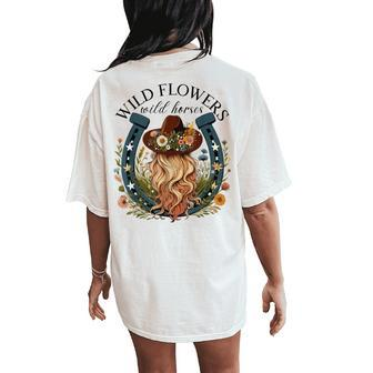Wildflowers Wild Horses Western Boho Country Music Women's Oversized Comfort T-Shirt Back Print - Seseable