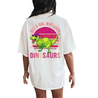 Youth Just A Girl Who Loves Dinosaurs Vintage Retro Women's Oversized Comfort T-Shirt Back Print - Monsterry