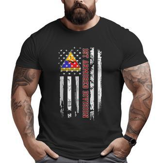 1St Armored Division American Flag Veteran Day Father Day Big and Tall Men T-shirt | Mazezy