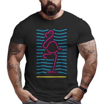 80'S Retro Neon Sign Pink Flamingo Bird Big and Tall Men T-shirt | Mazezy