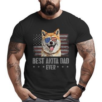 Akita Best Dog Dad Ever Retro Usa American Flag Big and Tall Men T-shirt | Mazezy
