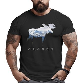 Alaska Day Moose Snowy Mountain Big and Tall Men T-shirt | Mazezy