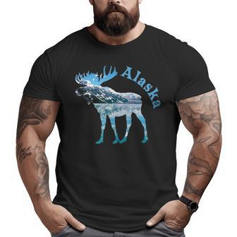 Alaska Moose Souvenir Keepsake Alaskan Snowy Mountain Big and Tall Men T-shirt | Mazezy