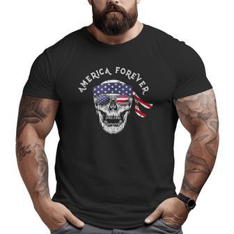 America Forever Patriotic Skull American Flag Sunglasses Big and Tall Men T-shirt | Mazezy