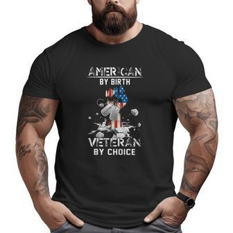 American By Birth Veteran By Choice Dog Tags Us Flag Raised Fist Breaking Stone Big and Tall Men T-shirt | Mazezy UK