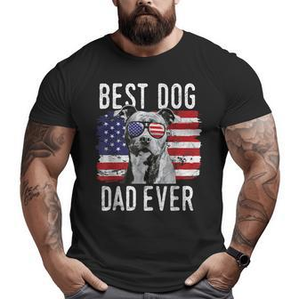 American Flag Best Dog Dad Ever Staffordshire Bull Terrier Big and Tall Men T-shirt | Mazezy