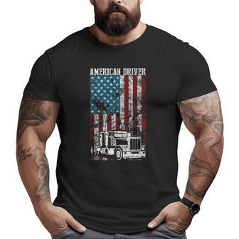 American Flag Big Rig Semi Trailer Truck Driver Premium Big and Tall Men T-shirt | Mazezy