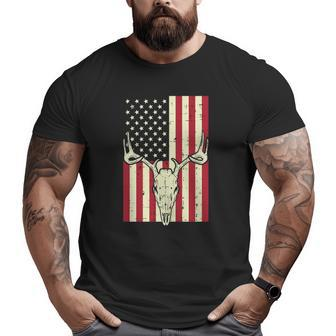 American Flag Deer Skull Vintage Hunting Patriotic Hunt Dad Big and Tall Men T-shirt | Mazezy