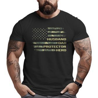 American Husband Dad Protector Hero Army Fathers Day Big and Tall Men T-shirt | Mazezy