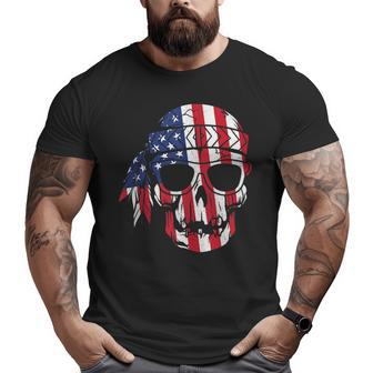 American Usa Flag Skull Skeleton With Sunglasses Patriotic Patriotic Big and Tall Men T-shirt | Mazezy
