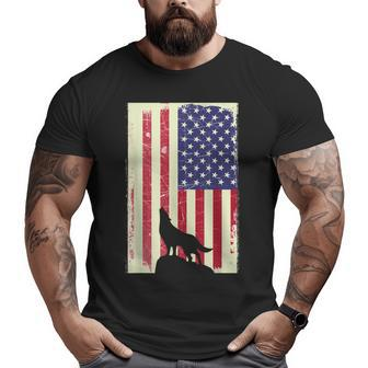 American Wolf Hunter Patriotic For Dad Father's Day Big and Tall Men T-shirt | Mazezy
