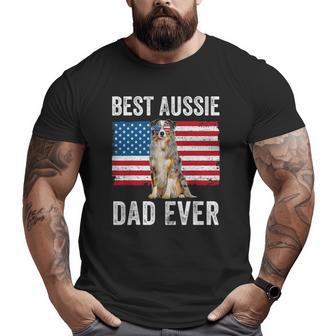 Australian Shepherd Dad American Flag Dog Lover Aussie Dad Big and Tall Men T-shirt | Mazezy