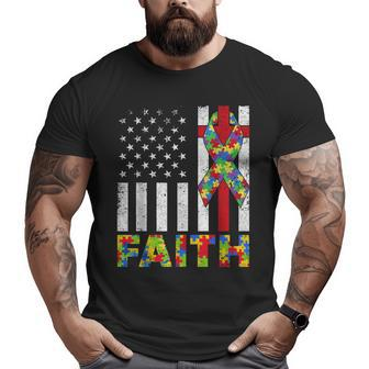Autism Awareness Faith Cross Autistic Usa Flag For Dad Mens Big and Tall Men T-shirt | Mazezy