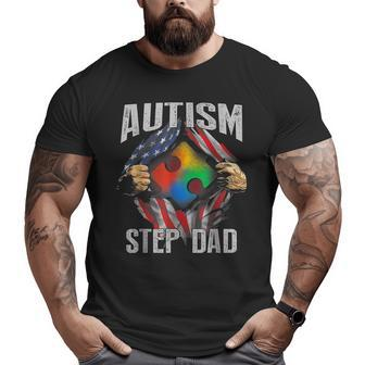 Autism Step Dad American Flag Autism Awareness Big and Tall Men T-shirt | Mazezy