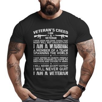 Print On Back Veteran's Creed I'm A Veteran Patriot War Big and Tall Men T-shirt | Mazezy
