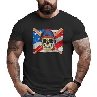 Baseball Skull 4Th Of July American Player Usa Flag Big and Tall Men T-shirt | Mazezy