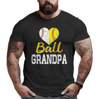 Baseball Softball Ball Heart Grandpa Shirt Father's Day Big and Tall Men T-shirt | Mazezy