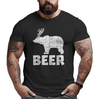 Bear Deer Beer Drinking Hunting Camping Dad Uncle Big and Tall Men T-shirt | Mazezy