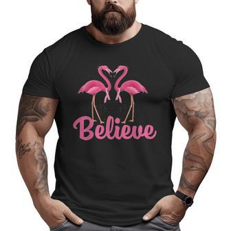 Believe Breast Cancer Flamingo Awareness Pink Ribbon Big and Tall Men T-shirt | Mazezy