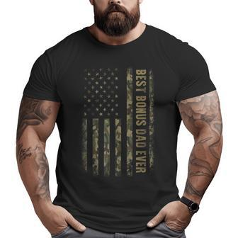 Best Bonus Dad Ever Camouflage American Flag Father's Day Big and Tall Men T-shirt | Mazezy