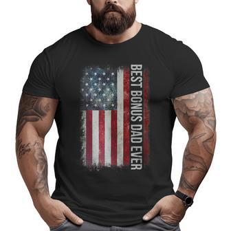 Best Bonus Dad Ever Father's Day American Flag For Dad Big and Tall Men T-shirt | Mazezy