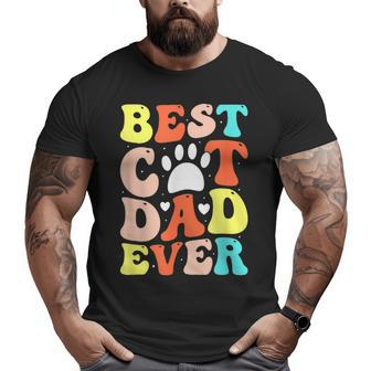 Best Cat Dad Ever Happy Father Day 2023 Retro Groovy Cat Paw Big and Tall Men T-shirt | Mazezy