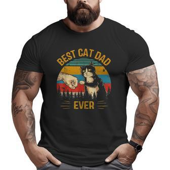 Best Cat Dad Ever Paw Fist Bump Fit Vintage Retro Daddy Big and Tall Men T-shirt | Mazezy