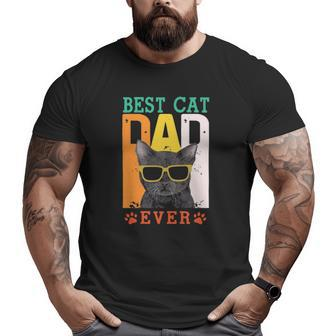 Best Cat Dad Ever Cat With Sunglasses Father's Day Dog Paw Retro Big and Tall Men T-shirt | Mazezy