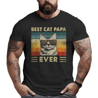 Best Cat Papa Ever Vintage Retro Cat Dad Father Day Big and Tall Men T-shirt | Mazezy