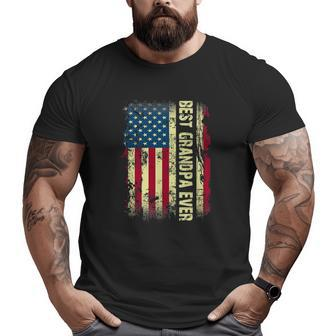 Best Grandpa Ever Vintage American Flag Fathers Day Tee Big and Tall Men T-shirt | Mazezy