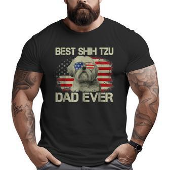 Best Shih Tzu Dad Ever Dog Lover American Flag Big and Tall Men T-shirt | Mazezy