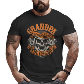 Biker Grandpa Man Myth Legend Fathers Day Grunge Motorcycle Big and Tall Men T-shirt | Mazezy
