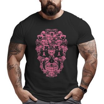 Boxer Dog Sugar Skull Pink Ribbon Breast Cancer Big and Tall Men T-shirt | Mazezy