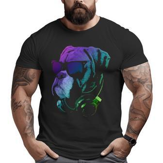 Boxer Dog With Sunglasses And Headphones Big and Tall Men T-shirt | Mazezy