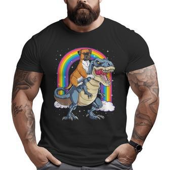 Boxer Riding Dinosaur T Rex Dog Lover Boys Kids Rainbow Big and Tall Men T-shirt | Mazezy UK