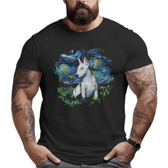 Bull Terrier Starry Night Impressionist Dog Art By Aja Big and Tall Men T-shirt | Mazezy