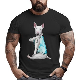 Bull Terrier Tattoos I Love Dad Sitting Father's Day Big and Tall Men T-shirt | Mazezy