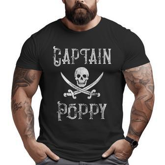 Captain Poppy Retro Personalized Pirate Pontoon Grandpa Big and Tall Men T-shirt | Mazezy