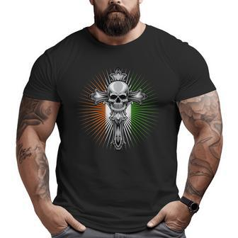 Celtic Cross Irish Pride Vintage Skull Ireland Flag Big and Tall Men T-shirt | Mazezy