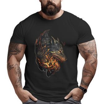 Celtic Wolf Fenrir Viking Nordic Vikings Flames Dad Themed Big and Tall Men T-shirt | Mazezy