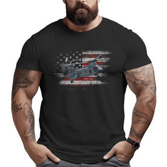 Ch-46 Sea Knight Helicopter Us Flag Veteran Big and Tall Men T-shirt | Mazezy