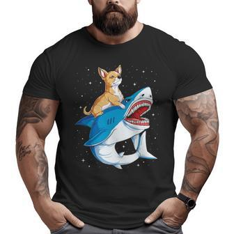 Chihuahua Riding Shark Jawsome Dog Lover Space Galaxy Big and Tall Men T-shirt | Mazezy