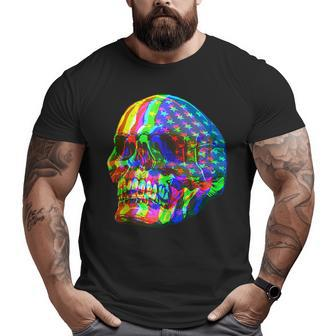 Colorful Patriotic American Flag Skull Patriotic Big and Tall Men T-shirt | Mazezy
