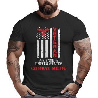 Combat Medic Veteran Patriotic American Flag Army Big and Tall Men T-shirt | Mazezy