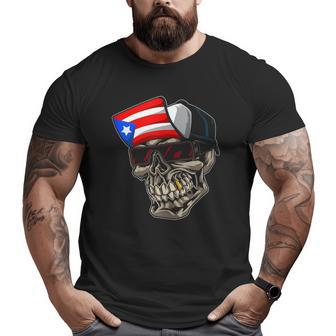 Cool Puerto Rican Skull With Cap And Puerto Rico Flag Big and Tall Men T-shirt | Mazezy