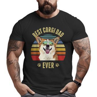 Corgi Best Dog Dad Ever Retro Sunset Beach Vibe Big and Tall Men T-shirt | Mazezy